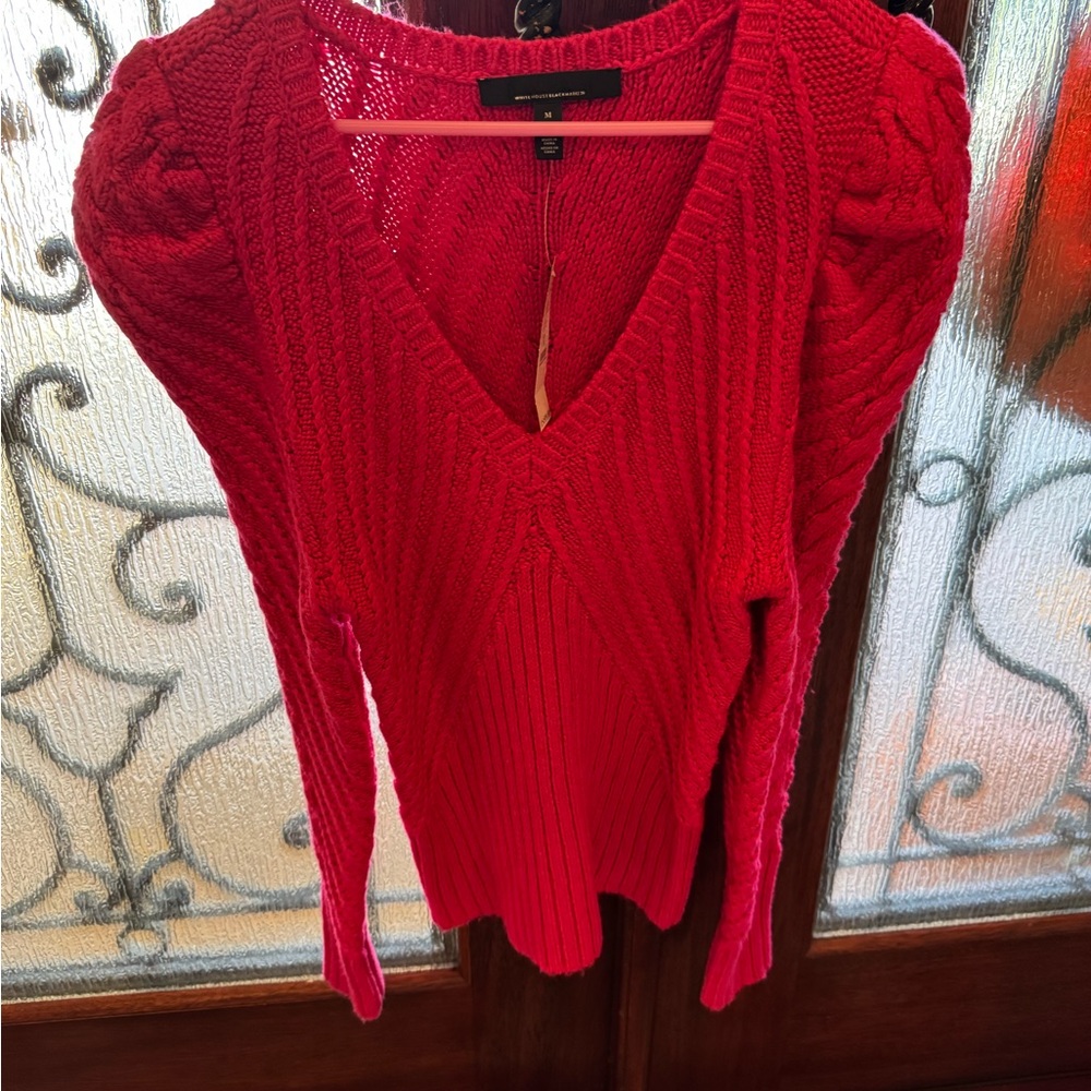 White House Black Market Vivid Red V-Neck Sweater new with tags never worn